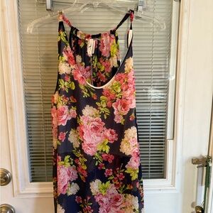 Floral Sleeveless Top Pink & Green Long Flowy Boho Lined Layering Fairy Gypsy